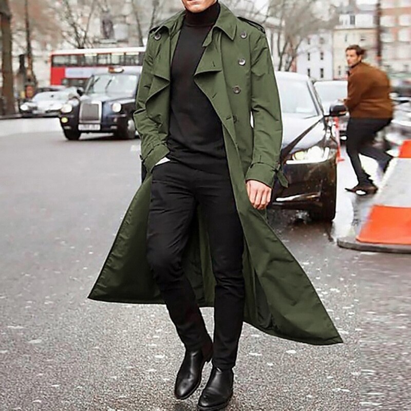 Mannen Overjas Vintage Lange Trenchcoat Mannen Jas Jassen Heren Business Zwart Casual Lange Solid Windscherm Jas Herfst Uitloper: Green / M