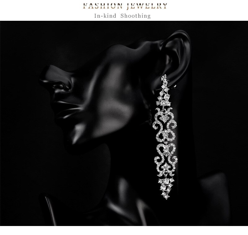 Klassische Kristall Lange Ohrringe für Frauen Schmuck Klar Farbe Strass Hochzeit Partei Baumeln Ohrringe Bräute: BA191