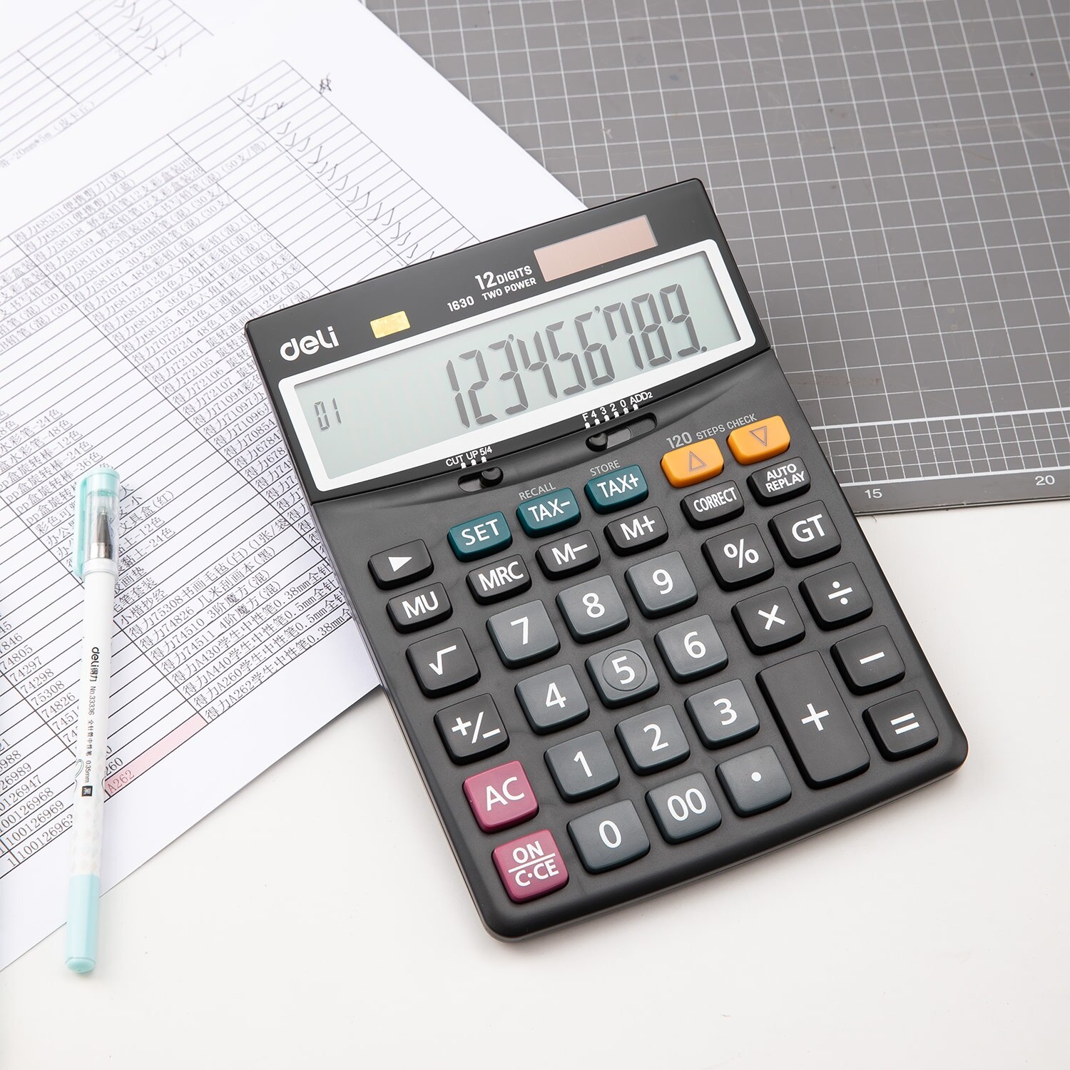 Deli Calculator Metal-12 digits, 120 steps check, tax E1630