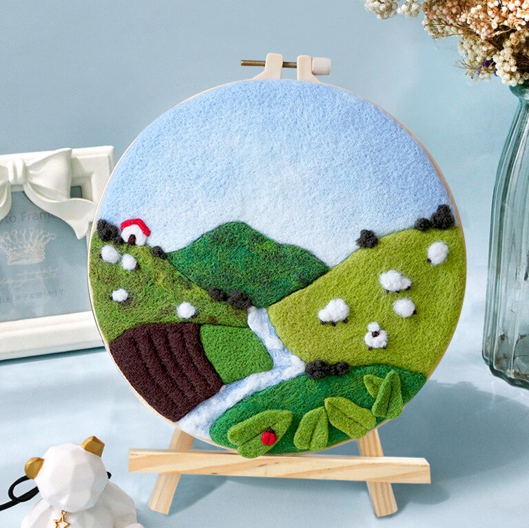 No Finish Wool Painting Landscape Needle Felting Painting Wool DIY Kit Craft Kit Felting Supplies For Women Beginner
