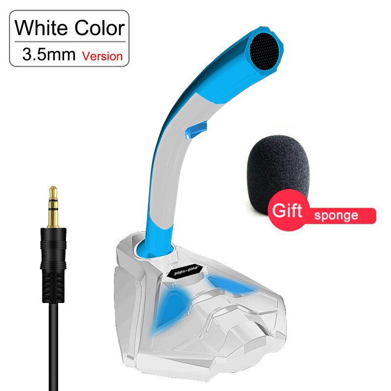 Bekabelde microfoon met telefoonstandaard tafelmodel stereo gaming pc microfoon studio gaming 360 ° usb microfoon dubbele microfoon: Wit 3.5mm