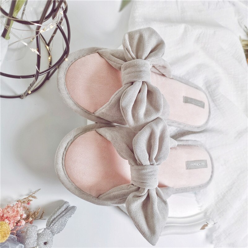 Zapatillas de casa con lazo de Corea para mujer, zapatillas sencillas, deslizantes, suaves, antideslizantes, bonitas zapatillas de Interior de verano para mujer: gray open / EUR 36-37