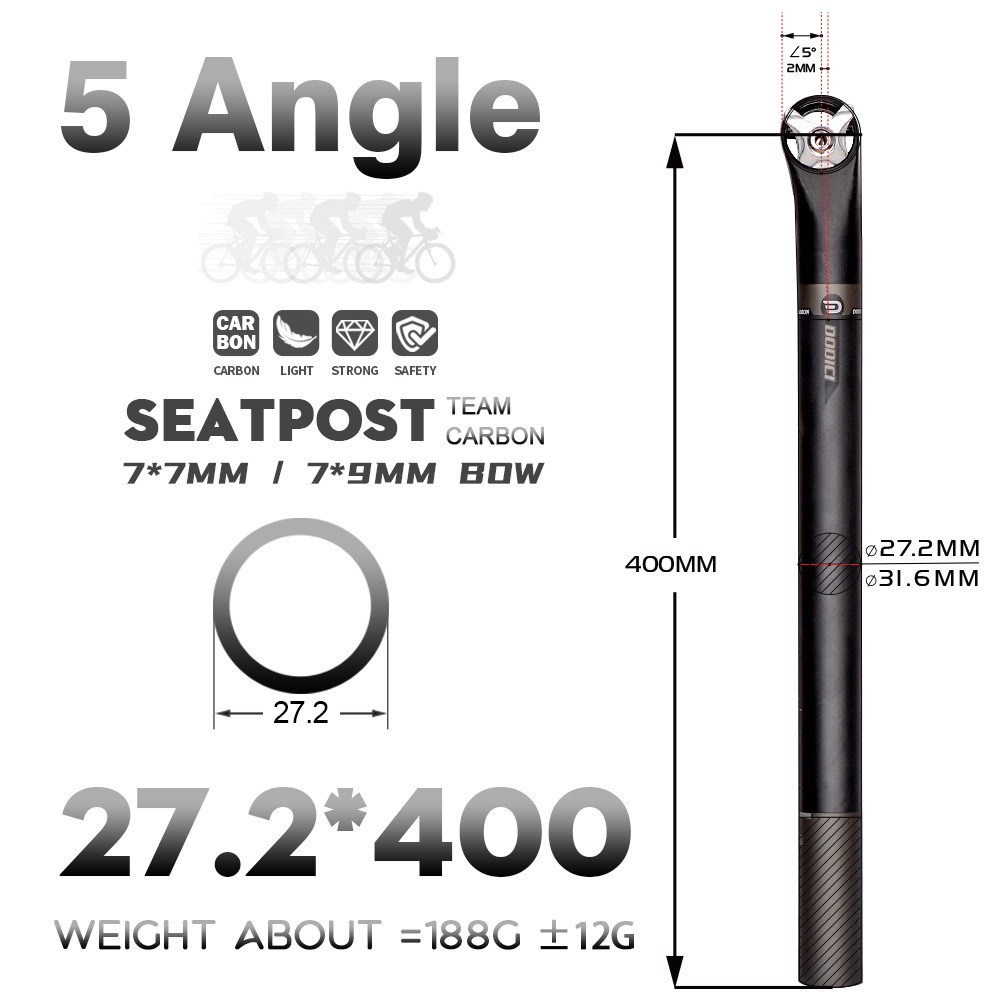 DODICI 27.2/30.8/31,6 Kohlenstoff Faser Fahrrad Sattelstütze MTB Rennrad Sitz Rohr Kohlenstoff Sitz Post 5 grad 20 grad 400mm Teile: 5Grad 27.2x400mm