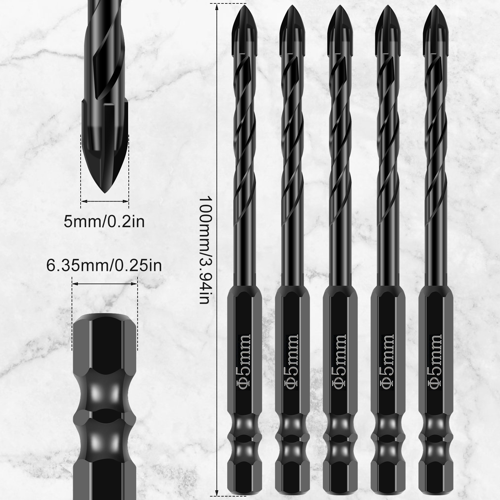 Juego de brocas para hormigón, juego de brocas para mampostería de 5/6/8mm, juego de brocas de carburo de tungsteno para perforación de azulejos/cerámica/vidrio/ladrillos, 10 Uds.: Marrón