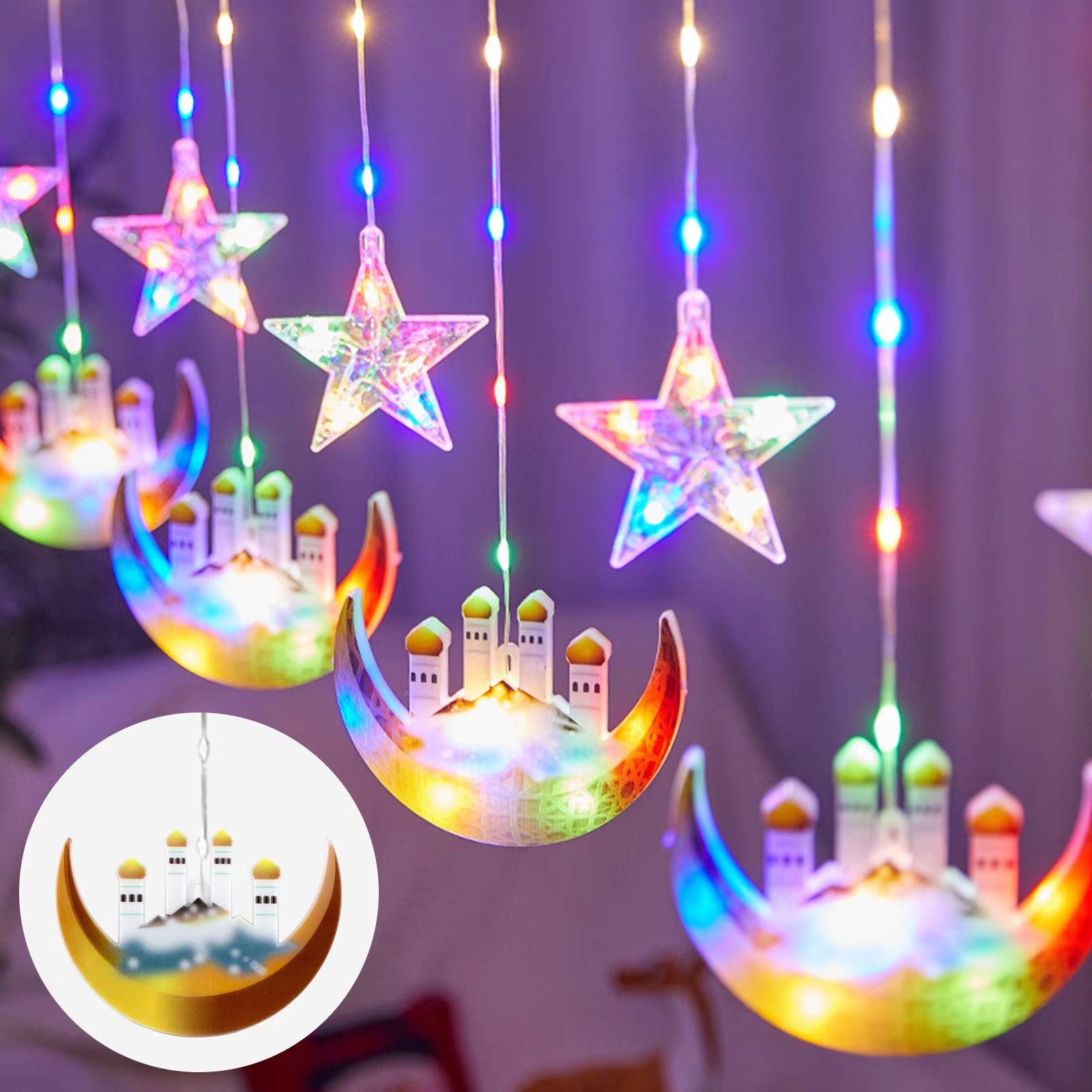Cortina de estrellas LED de 4M, luz decorativa, castillo de Luna, cadena de luces, luz colorida, cadena de luces intermitentes llena de estrellas, decoración de habitación: Rojo