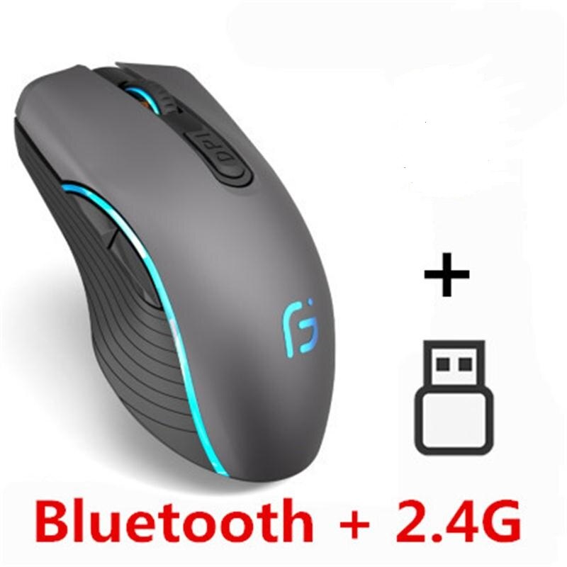 Mouse ricaricabile per Computer Dual Mode Bluetooth 4.0 2.4Ghz Wireless Mause 2400DPI Mouse da gioco ottico Mouse da gioco per PC portatile: gray 2.4G Bluetooth