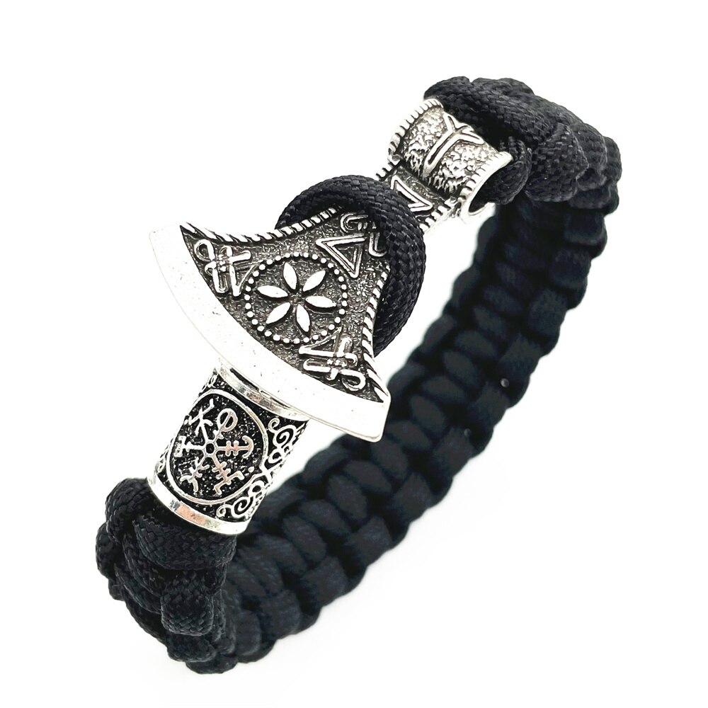 Viking Axe Met Algiz Runic Rune Amulet Sieraden Paracord Viking Armband Mannen Vrouwen Diy Kraal Accessoires: Silver vegvisir / 21cm