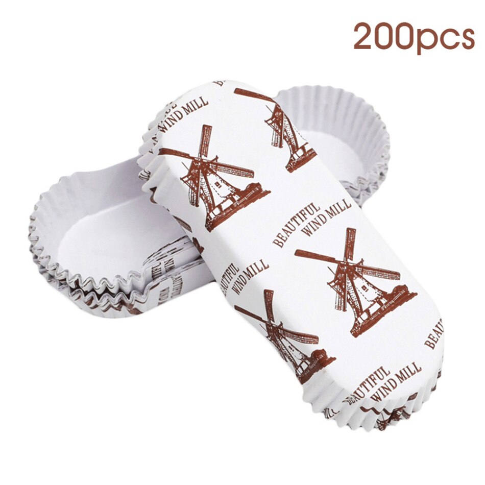 200Stck Windmühle Cupcake Verpackung Muffins Stiefel bilden Papier Backen Tassen Haustier Film Wärme Beständig Brot Tablett Küche Kuchen Werkzeuge neue: Ursprünglich Titel