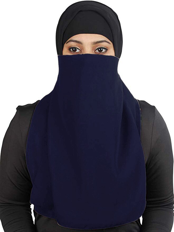 Muslim Women Veil Islamic Face Cover Arab Prayer Hijabs Hat Cap Full Cover: Navy Blue
