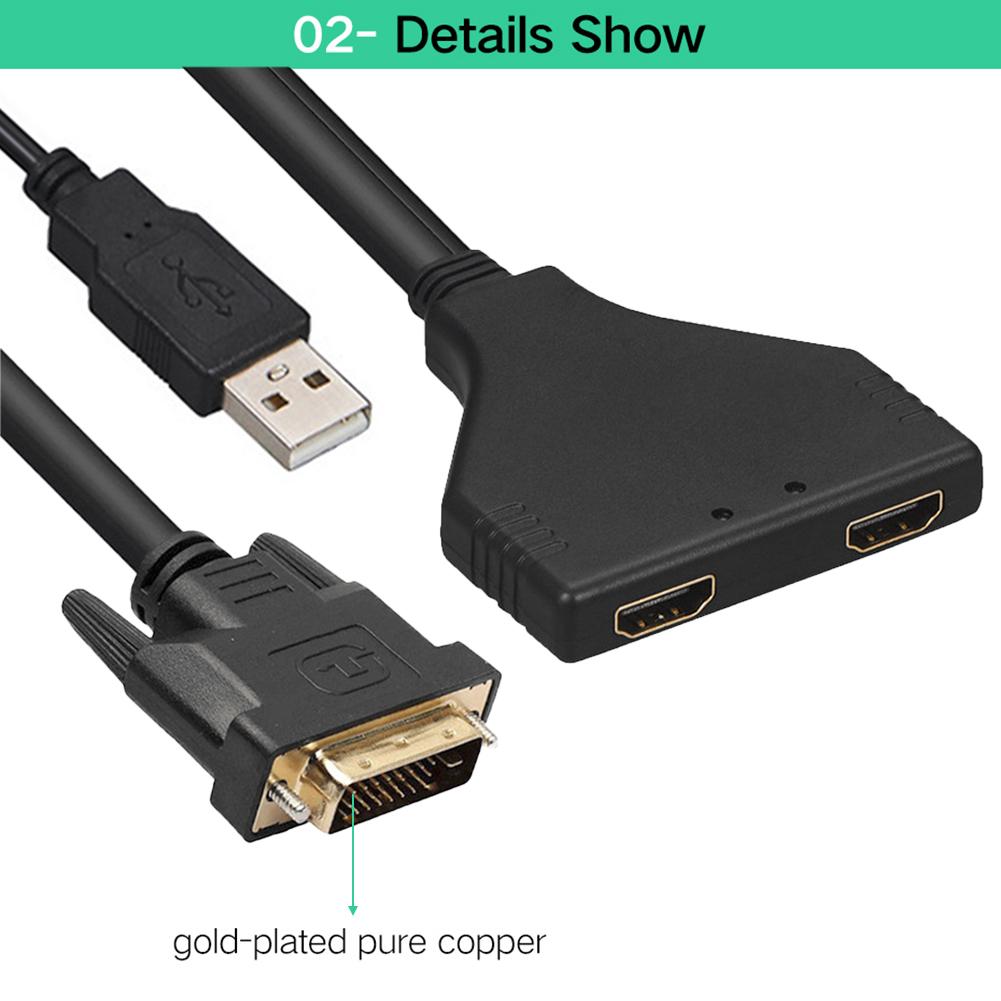 DVI To 2 HDMI Splitter Cable Male To Female Adapter Support 1080P HD 3D Video Splitter Splitter Line