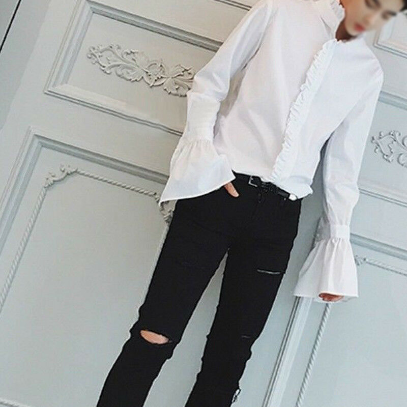 Top Victorian Men Ruffle Collar Punk Puff Sleeve Vintage Premium Gothic Shirt: White / M