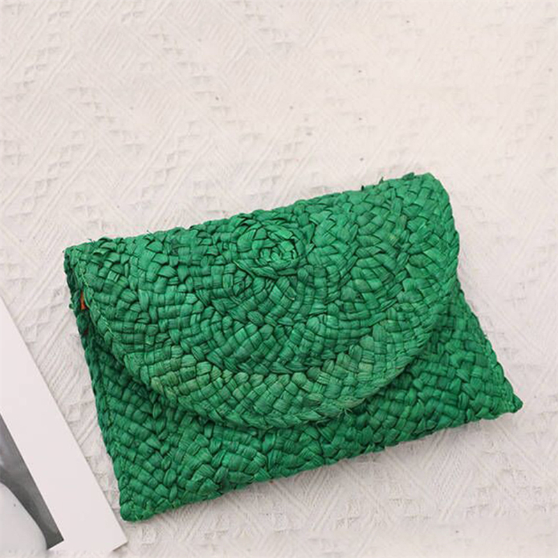 Yogodlns bolso de mano tejido de cáscara de maíz para cena, bolso grande de paja Simple a la para mujer, cartera informal de verano para vacaciones para mujer: Azul