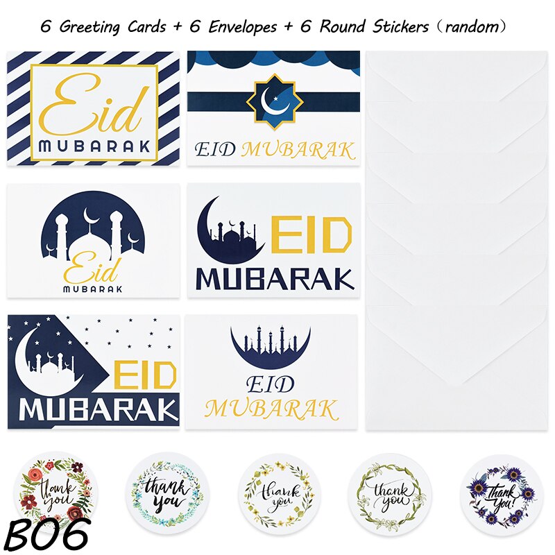 18Pcs/Set Eid Mubarak Greeting Cards Eid al-Fitr Greetings Cards Ramadan Note Cards with Envelopes Muslim Islamic Party Supplies: B06