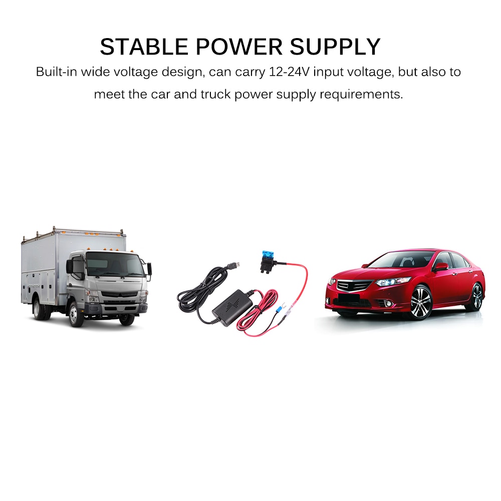 Adaptateur chargeur caméra tableau de bord voiture | Câble dur Mini USB, ABS enregistreur de conduite 12v à 5v USB, protection contre les surcharges
