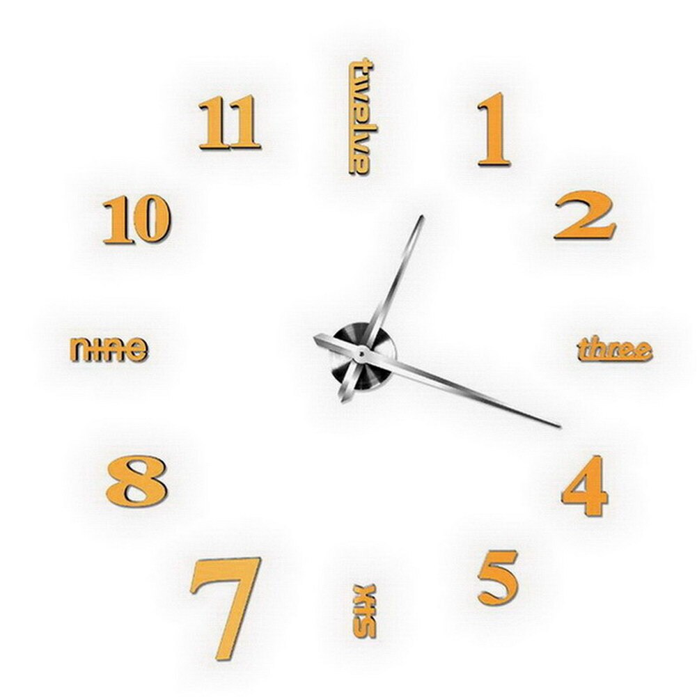 3d spiegel stille klok diy digitale klok woonkamer slaapkamer decoratie  tp899: Gouden zilveren naald
