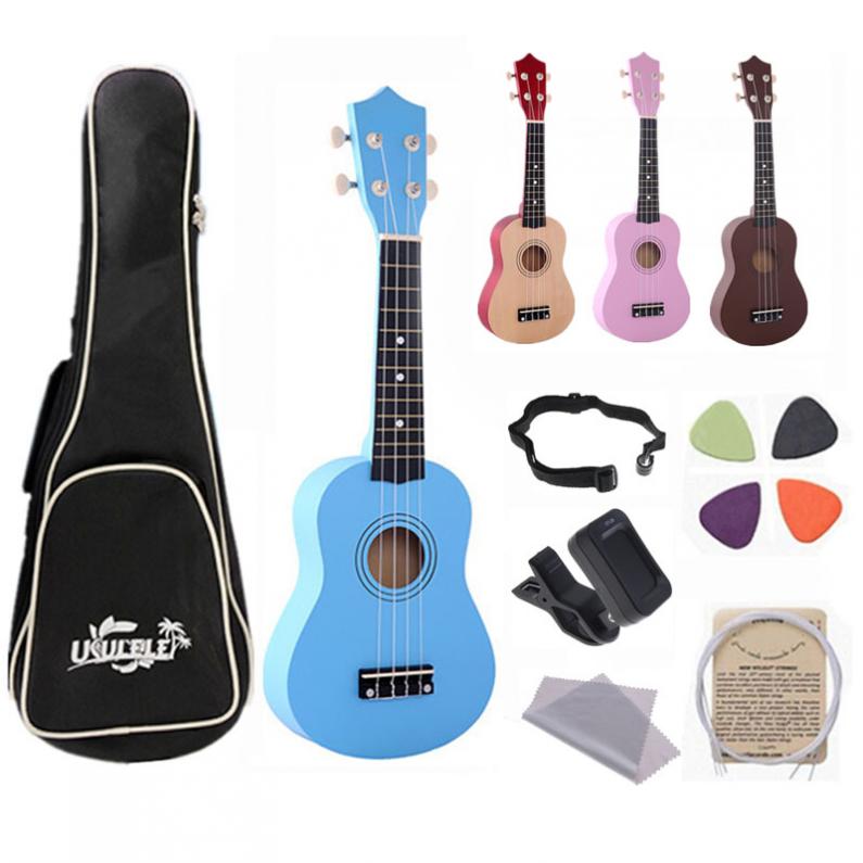 21 zoll Ukulele freundlicher Anfänger 4 Saiten Uke Hawaii Gitarre Bass Saiten Musical Instrument einstellen Bausätze + Tuner + Schnur + gurt + Tasche