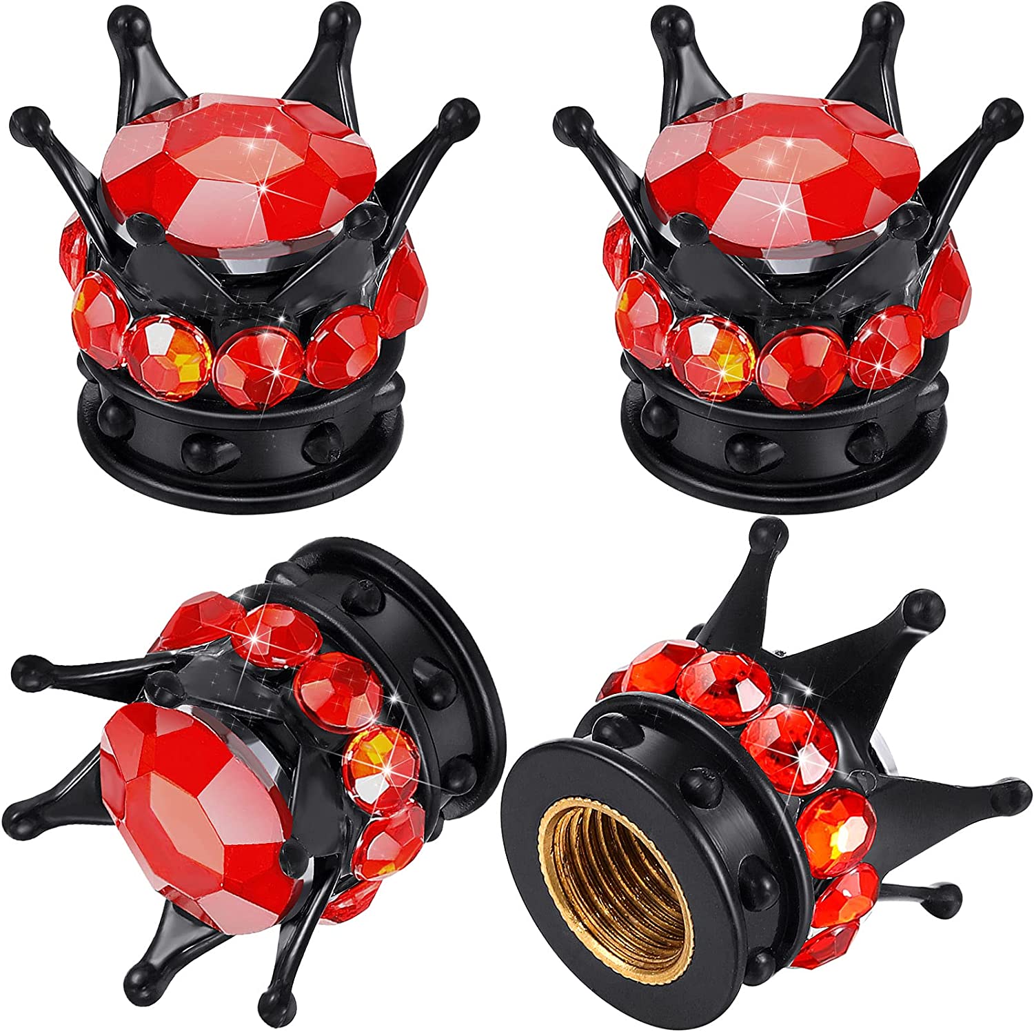 4 Pcs Crown Tire Valve Stem Caps Bling Crystal Rhinestone Universal Chrome Crown Vehicle Car Tire Caps Covers Autos Accesorios: Lavender