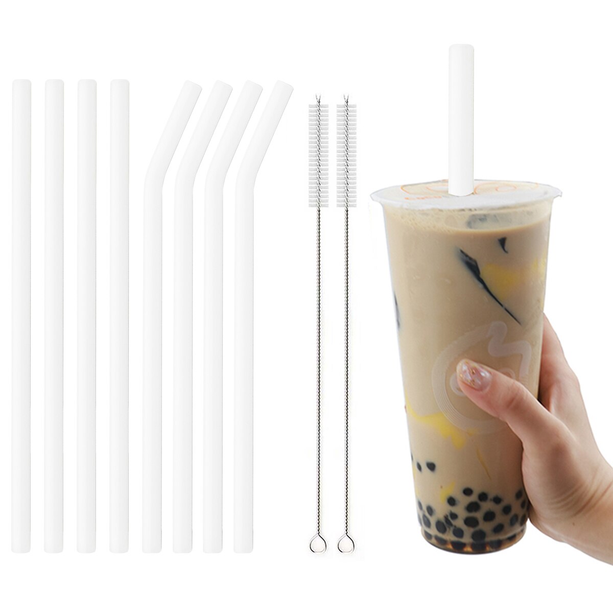 Eco Friendly Reusable Drinking Straws High Borosilicate Glass Straws for Smoothies Straws Cocktails Bar Accessories with Brushes