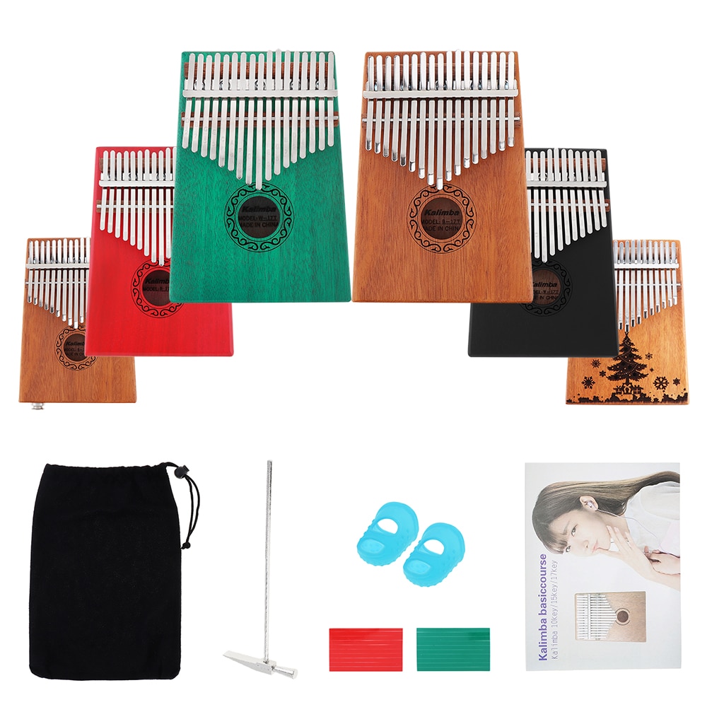 17 Key Kalimba Single Board Mahogany Thumb Piano Mbira Mini Keyboard Finger Piano Musical Instrument with Complete Accessories
