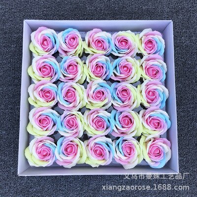 25 Stks/doos Kleurrijke Zeep Rose Decoratieve Bloemen Zeep Bloemblaadje Bruiloft Gunsten Valentijnsdag Cadeau Regenboog Rose Boeket: Medium Pink