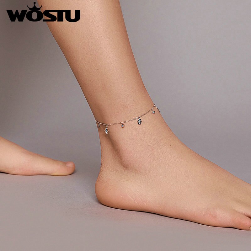 WOSTU – bracelets de cheville en argent sterling 925 pour femme, chaînes à perles rondes, à la