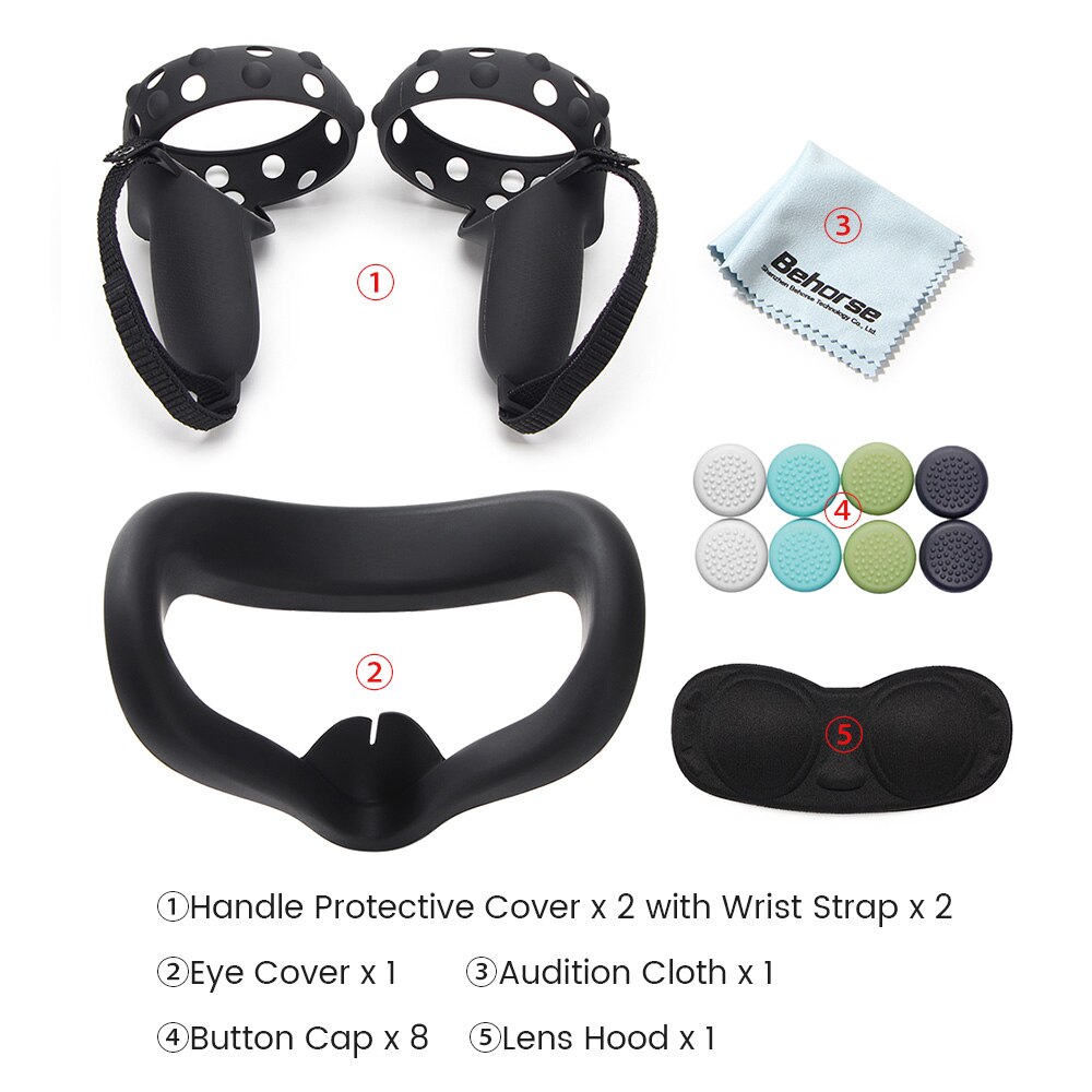 Juego de funda protectora para Oculus Quest 2 VR, carcasa para controlador táctil, con correa y agarre para Oculus Quest 2, accesorios: Black set 1