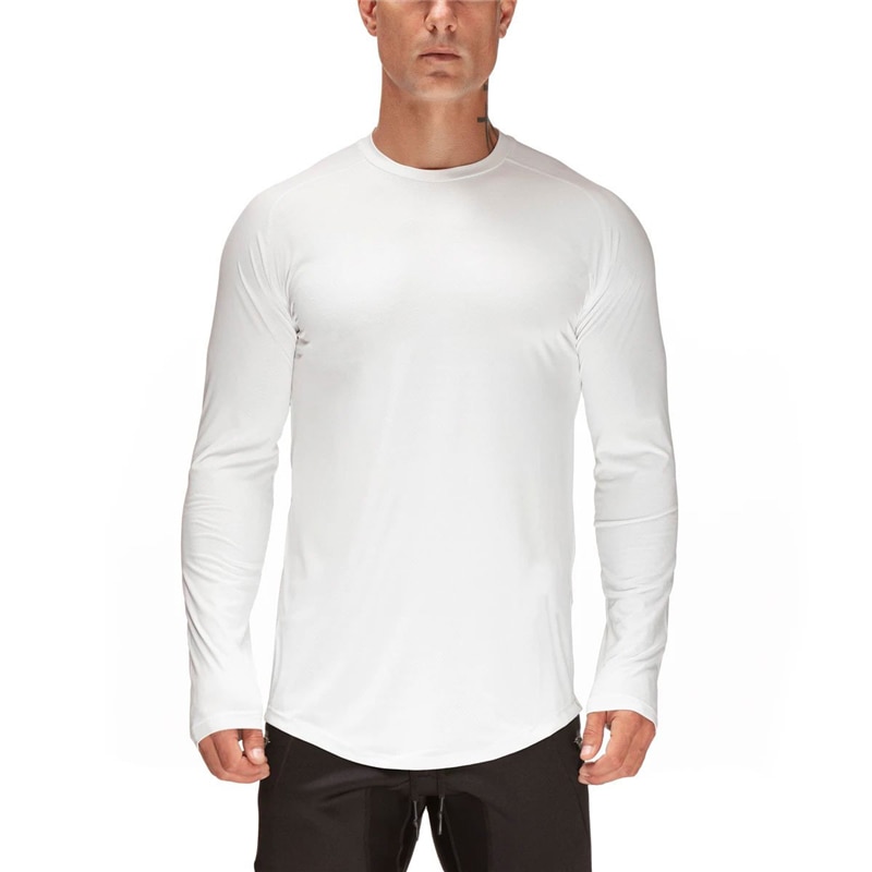 Løbe t-shirt mesh langærmet sport skjorte mænd fitness t shirt fitness tøj dry fit joggers kompression t-shirt træningstop