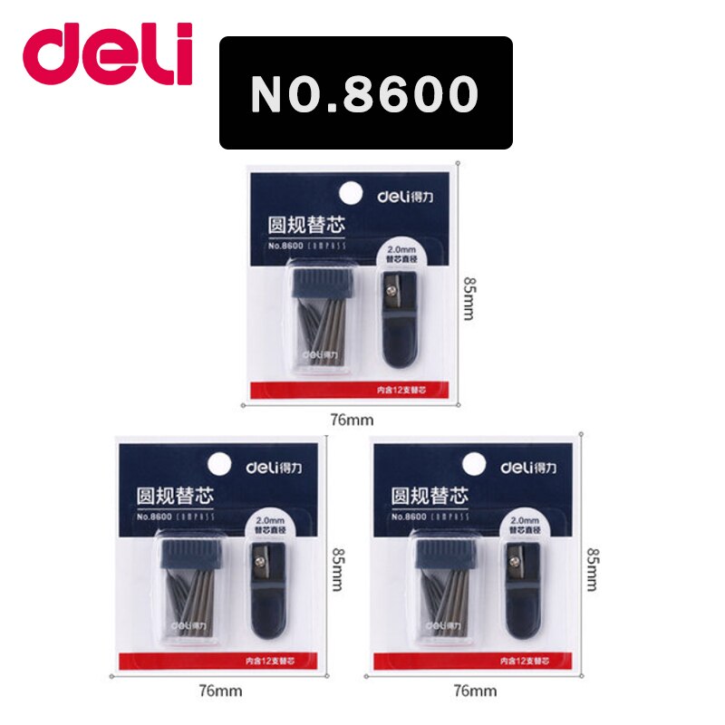 Deli Stainless Steel Multifunctional Drafting Drawing Compass/Lead Core Math Geometry Circles Tool Durable Supplies 8600/8601: No.8600-3sets