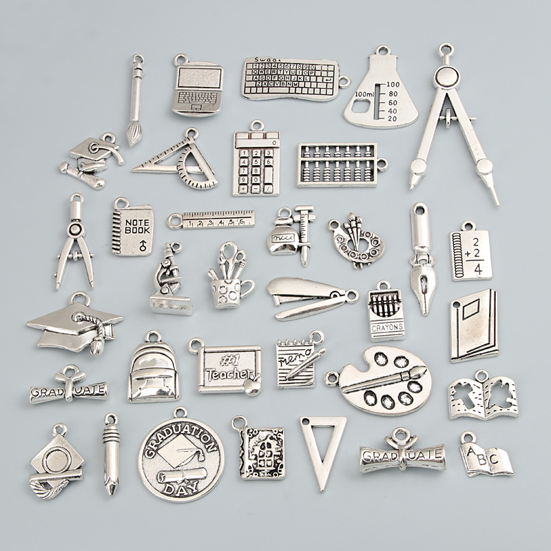 20Pcs Mix Zilver Kleur Boek Bachelor Cup Pen Charms Verf Board Hanger Maken Schoolbenodigdheden Sieraden Accessorie M164