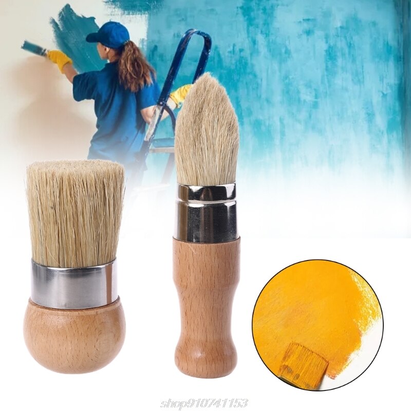 2Pcs/Set Round and Pointed Chalk Paint Wax Brush Ergonomic Wood Handle Natural Bristle Brushes Furniture Paint A14 21
