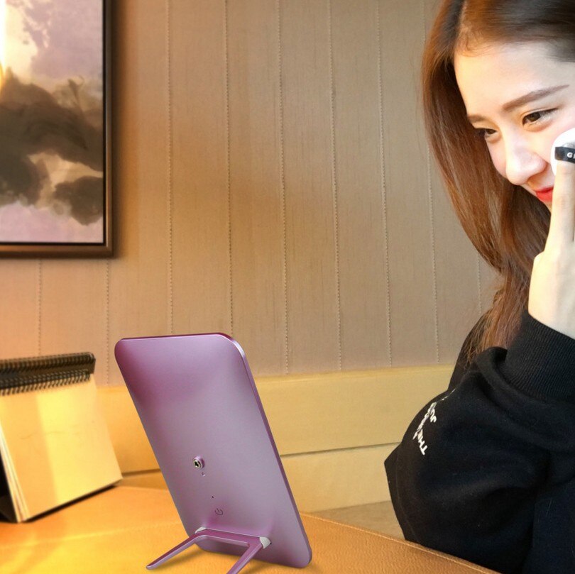 Touch led makeup mirror desktop fill light HD makeup mirror USB charging smart tablet storage mirror Countdown LCD