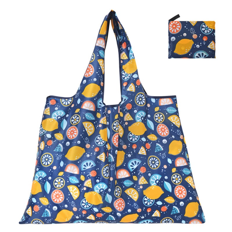 Reusable Grocery Bags Large Washable Shopping Bags Foldable Environment-Friendly Nylon Heavy-Duty Pocket Handbags: Navy Blue
