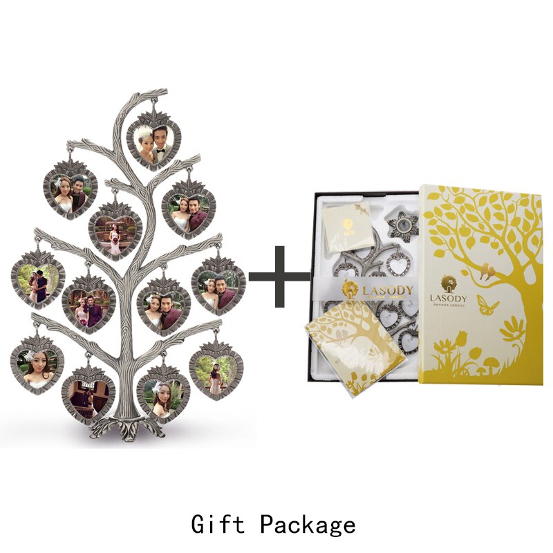Antique argent arbre généalogique avec 12 pièces cadre Photo en métal Table haut cadre Photo décoration décor à la maison: gift box