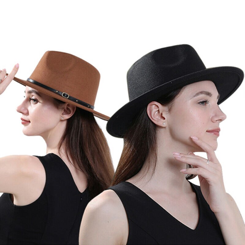 Sombreros Retro de fieltro de lana para hombre y mujer, sombrero de ala ancha de Jazz, Estilo Vintage