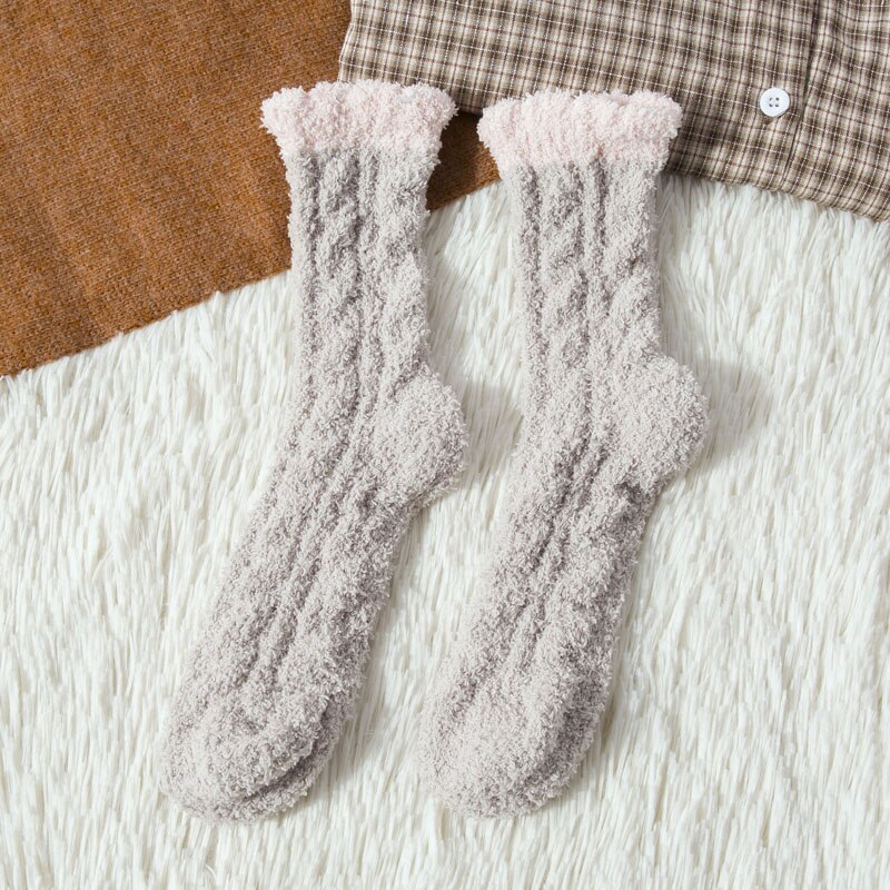 One Pair Arrivals Twist Coral Fleece Socks Female Kawaii Tube socks Autumn Winter Cute Warm Fluffy Sleeping Floor Socks: M