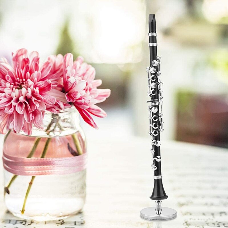 Mini Clarinet Model Musical Instrument Miniature Desk Decor With Black Leather Box Bracket Dollhouse Decor