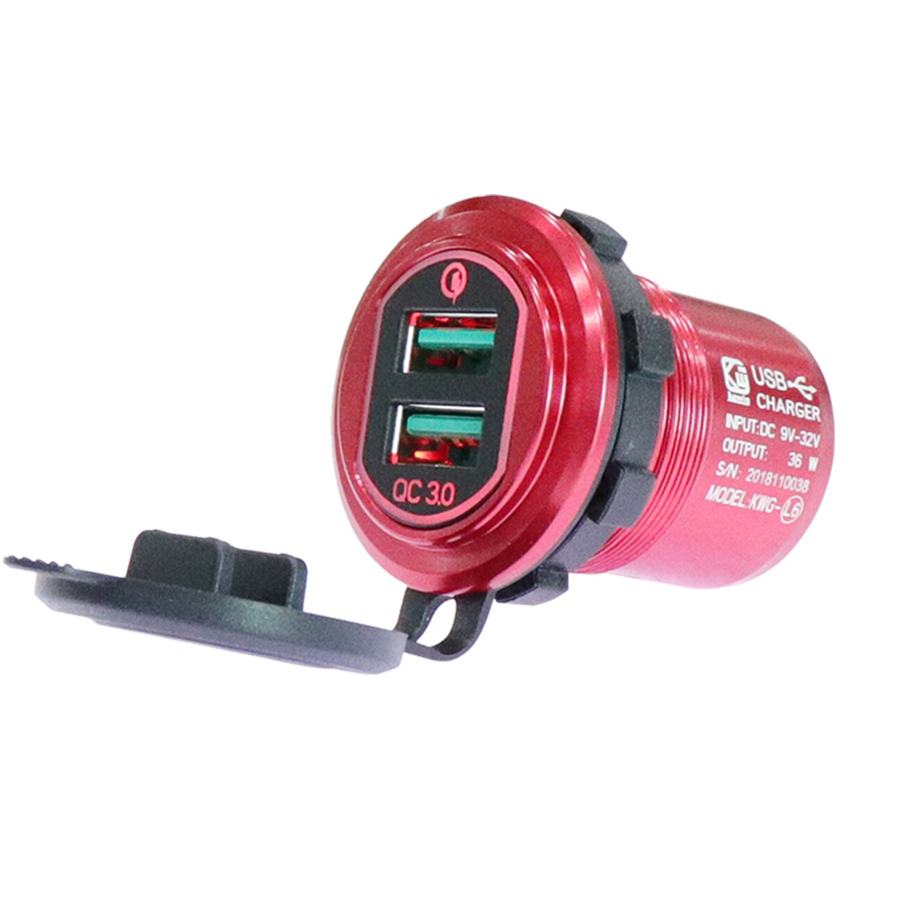 Qc 3.0 Usb Charger Snellader Motorfiets Dual Auto Usb Aluminium Charger Socket Led Display Met Caps Voor Vrachtwagen Boot auto Atv: QC3.0 RED