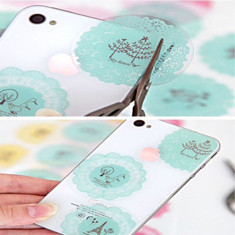 Kawaii Lace Dress Up Stickers Round Transparent Multi Designs Mobile Cups Decoration Sticky Letter Everlop Seal Stickers