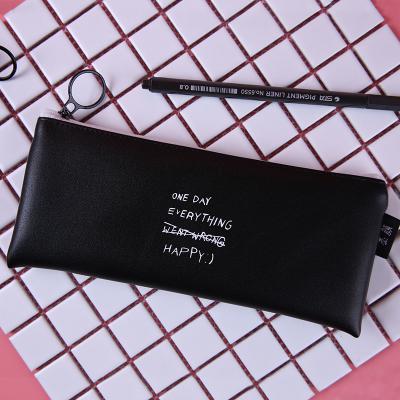 Estuche para lápices de lunares blancos y negros, bolsa rosa para lápices para adolescentes, niñas y mujeres, caja de cuero para bolígrafo, bolsa de papelería, suministros escolares: A
