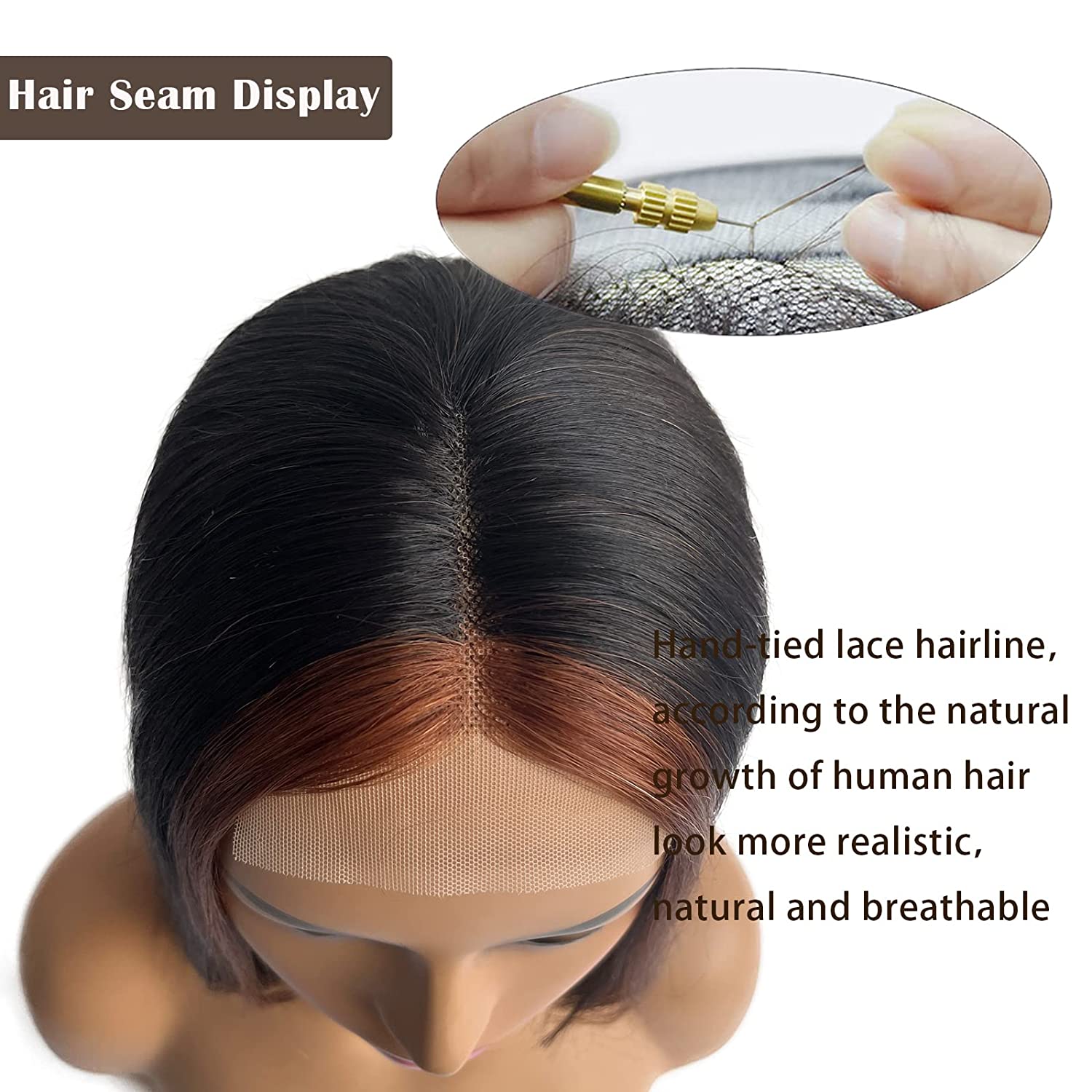 Highlights Bob Wigs Short Straight T Lace Front Wigs for Women Heat Resistant Middle Part Synthetic Hair Wig for Cosplay Daily