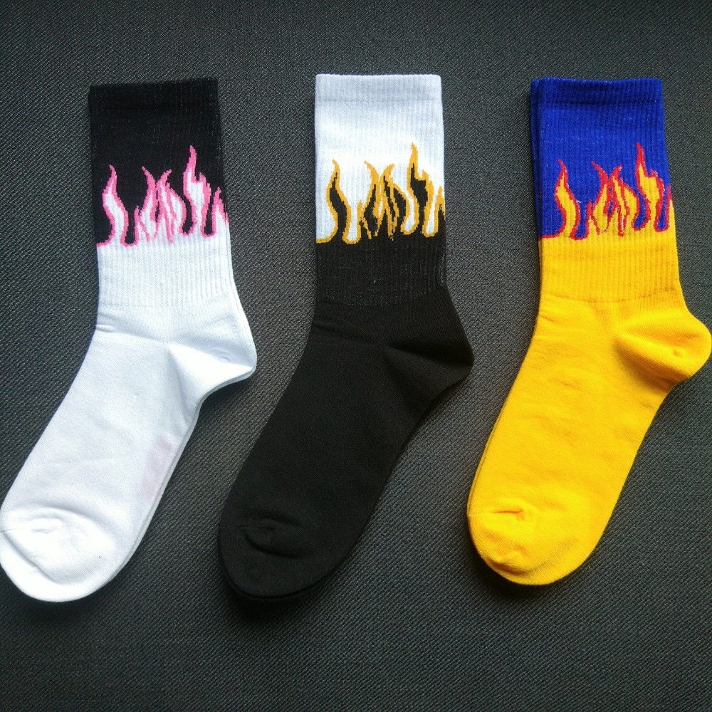 Männer Hip-Hop Hit Farbe Auf Feuer Crew Socken Rot Flamme Blaze Power Taschenlampe Heißer Wärme Straße Skateboard Baumwolle lange Socken