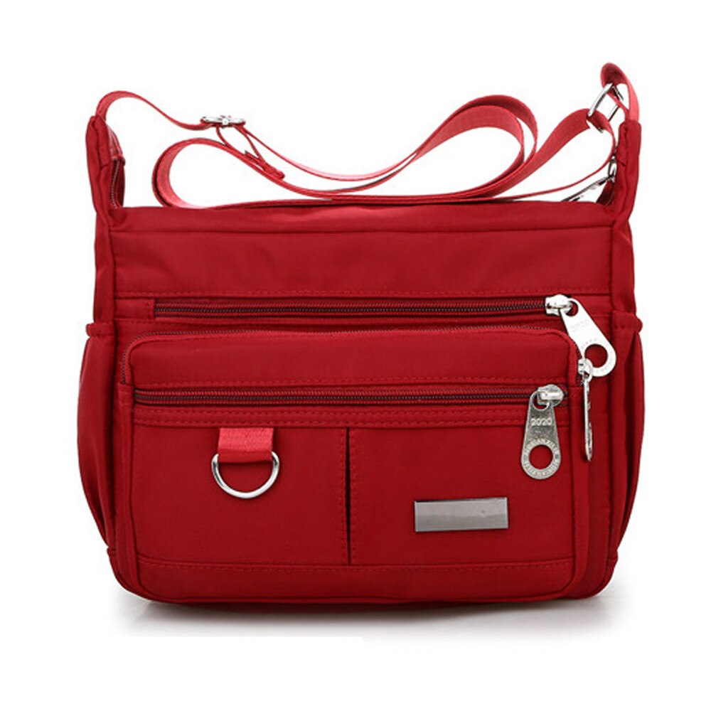 Mulheres cor sólida zíper à prova dnylon água náilon ombro bolsa mensageiro grande capacidade crossbody saco preto vermelho sacos bolsa feminina #30: Red 