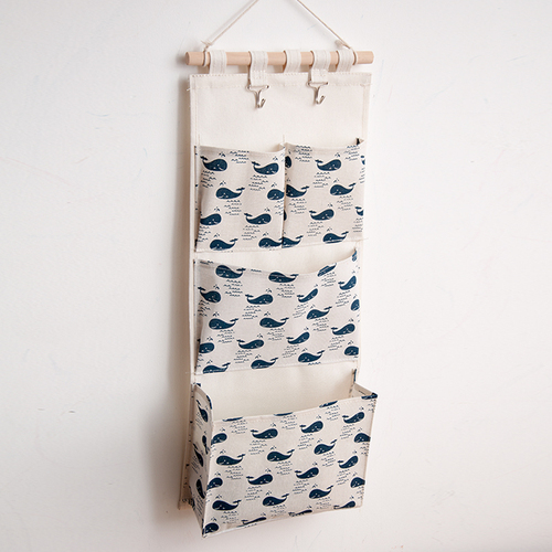 Bolsa de almacenamiento montada en la pared, organizador colgante de 6 bolsillos para guardar artículos diversos, juguetes y cosméticos: 4 Pocket Blue Fish