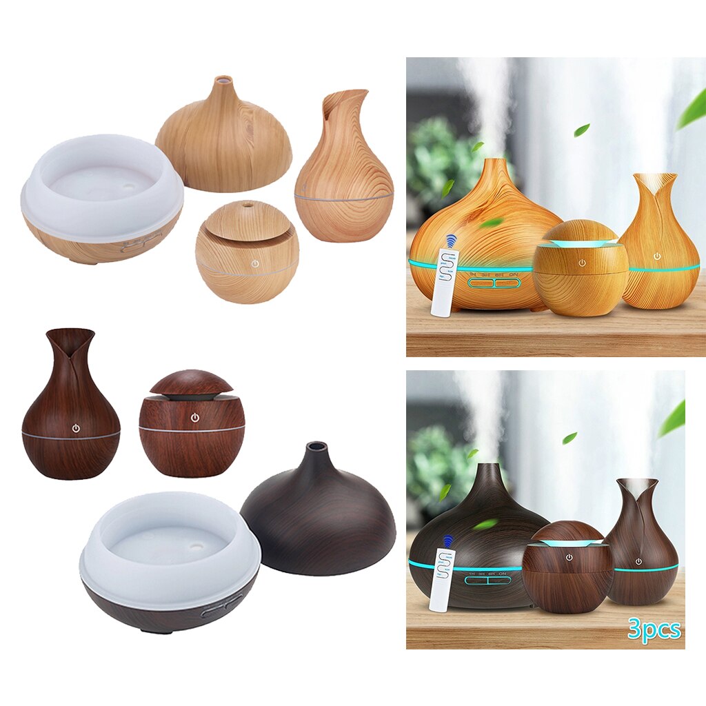 3 Stuks Stijl Led Aroma Diffuser Etherische Olie Luchtbevochtiger Aromatherapie Purifier Met Houtnerf Voor Slaapkamer Woonkamer