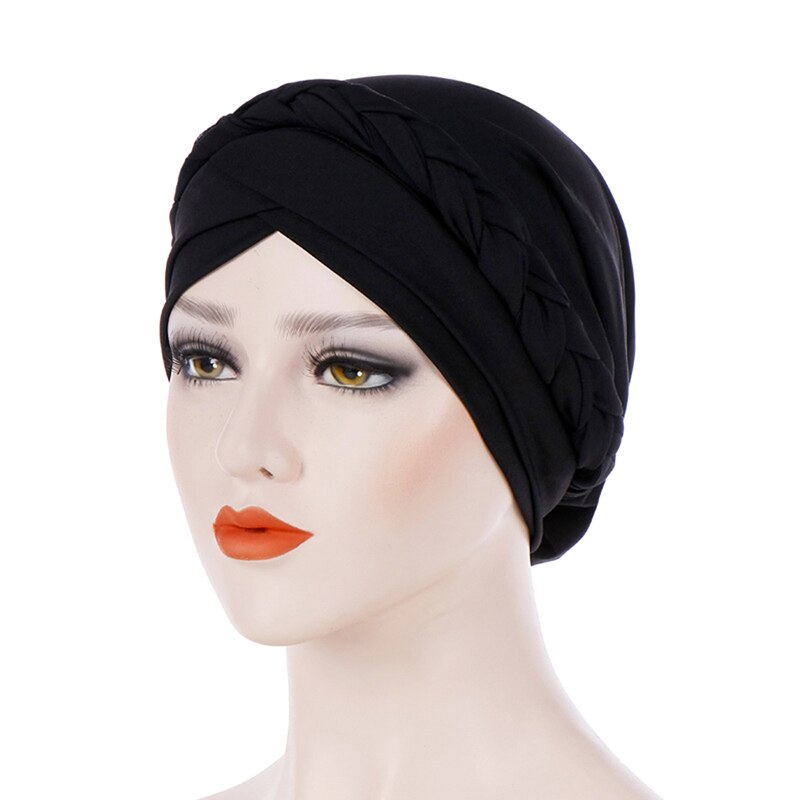 Gorra de estilo africano, sombrero, accesorios para el pelo turbante musulmán de estilo africano, Bandanas trenzadas sólidas de para mujer