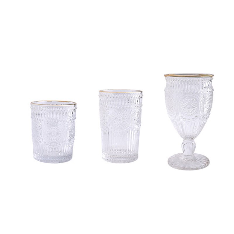 Chic Glas Cup Graveren Bloemen Koffie Mok Thee Beker Wijn Glas Goud Pringting Transparant Kristal Thuis Drinkware Huwelijkscadeau