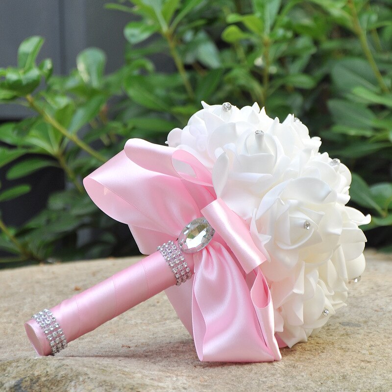 Romantisk bryllupsbuket brudepige bryllupsdekoration skum blomster rose brude buket hvid satin bedrift blomster
