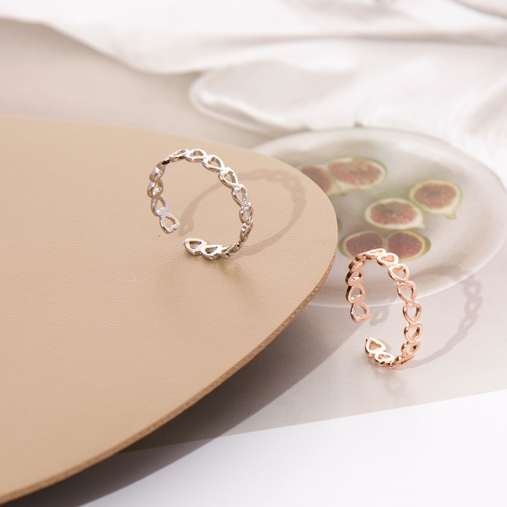 LATS Gold Silver Color Hollowed-out Heart Shape Open Ring Cute Love Jewelry for Women Girl Child Adjustable