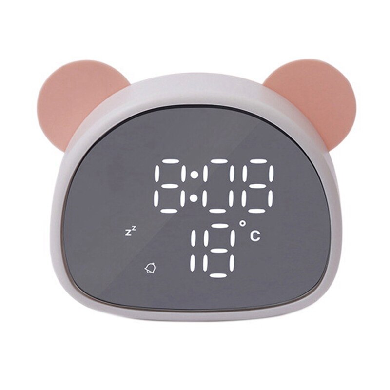 Electronic Digital Alarm Clock Cartoon Panda Mirror Clock Snooze Voice Recording Home Decor for Children's: Pink