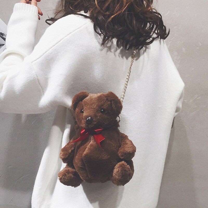 Cartoon brown teddy bear Baby plush backpack Cute big belly litter bear doll Animal backpack plush toy girls bags schoolbag: A